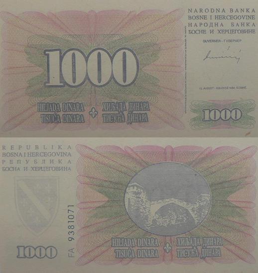 Bosna a Herzegovina 1000 dinárů P46b  UNC - Bankovky Evropa