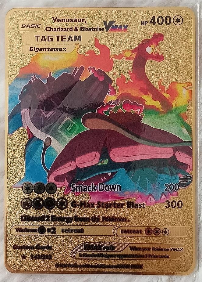 Pokémon VENUSAUR, CHARIZARD & BLASTOISE V MAX zlatá kovová karta