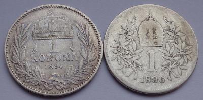 Stříbrné 1 koruny FJI - 1896 Vídeň a 1896 Kremnica ! 