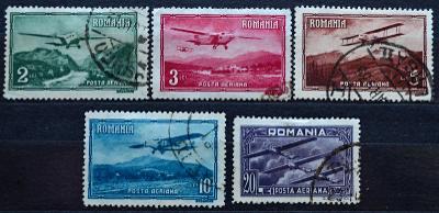 ✈︎DOPRAVA-ROMANIA,1931. Letadla a krajinky, MiNr.419-423, kompl /B-497