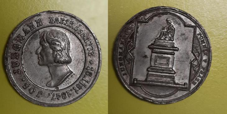 medaile Jungman pomník Praha J. Kvasnička Sn 30mm - Numismatika