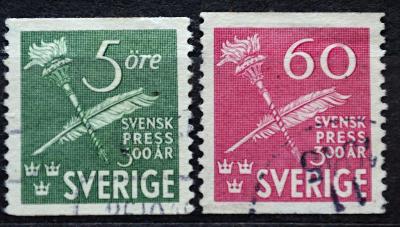 SVERIGE-Švédsko, 1945. Jubilejní,Pero a Fakel, MiNr.312-13/ KT-429