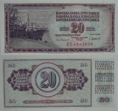 Jugoslávie 20 dinárů P88b  UNC