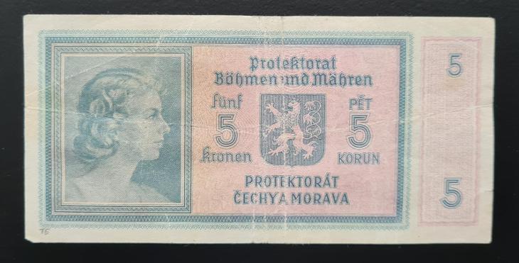 5 korun bez data (1940), série P 046, neperforovaná. 