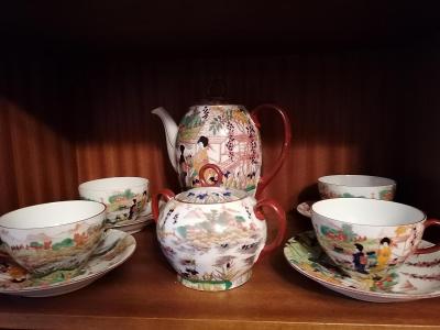 RETRO čajová porcelánová souprava, servis STERN - čínský motiv