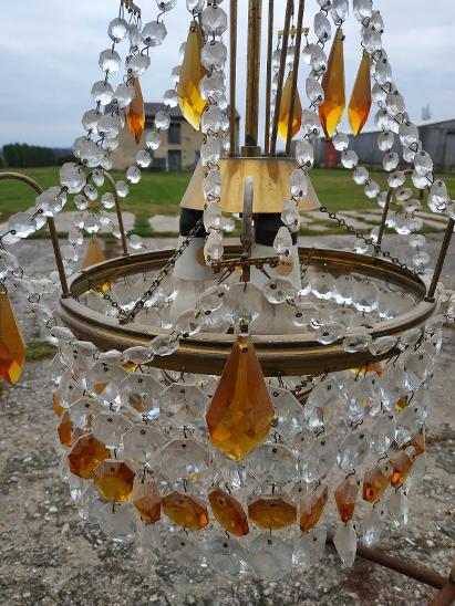 Krásný bohatě zdobený lustr s ověsky,funkční - Starožitná svítidla