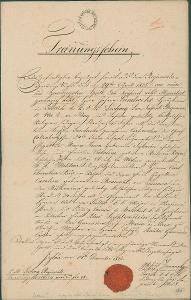 13D132 Oddací list Liechtenstein, Olomouc r. 1828, průsvitka, Jihlava
