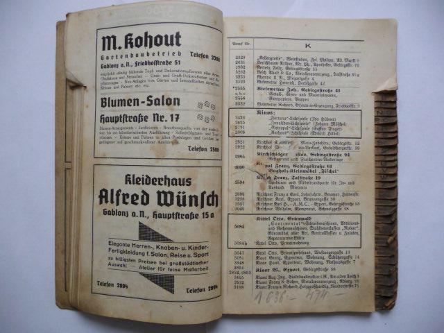 Starý německý telefonní seznam - Jablonec nad Nisou - z roku 1938 - Antikvariát