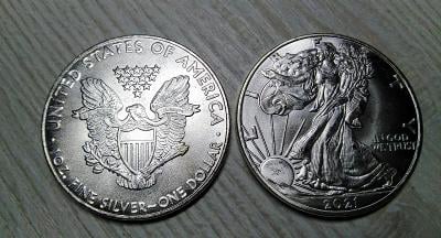 USA 1 dolar 2021 Liberty orel orlice postříbřená dollar kopie