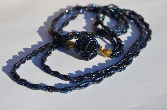 Retro točený náhrdelník, olověně modrý - Starožitnosti