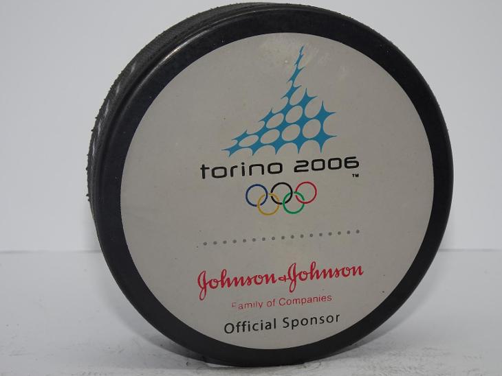VZÁCNÝ Johnson / Olympic Sponsor ORIGINÁL HOKEJOVÝ PUK ZOH 2006 Torino