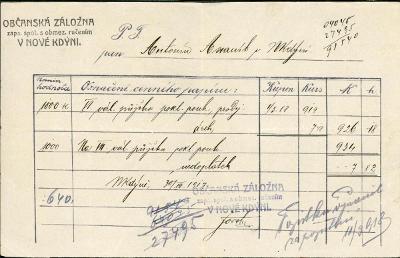 2A1119 Občanská záložna Kdyně - Axamit, válečná půjčka 1917