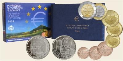 OM SR 2009 (1 c. až 2 € + Ag žeton), verzia 1. súbor Euro mincí