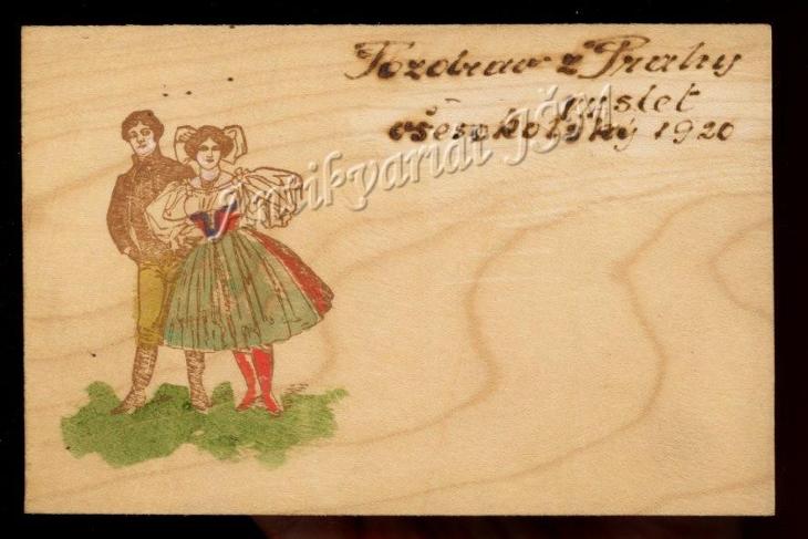 Praha K4529 dřevěná pohlednice Sokol VII.Slet r.1920