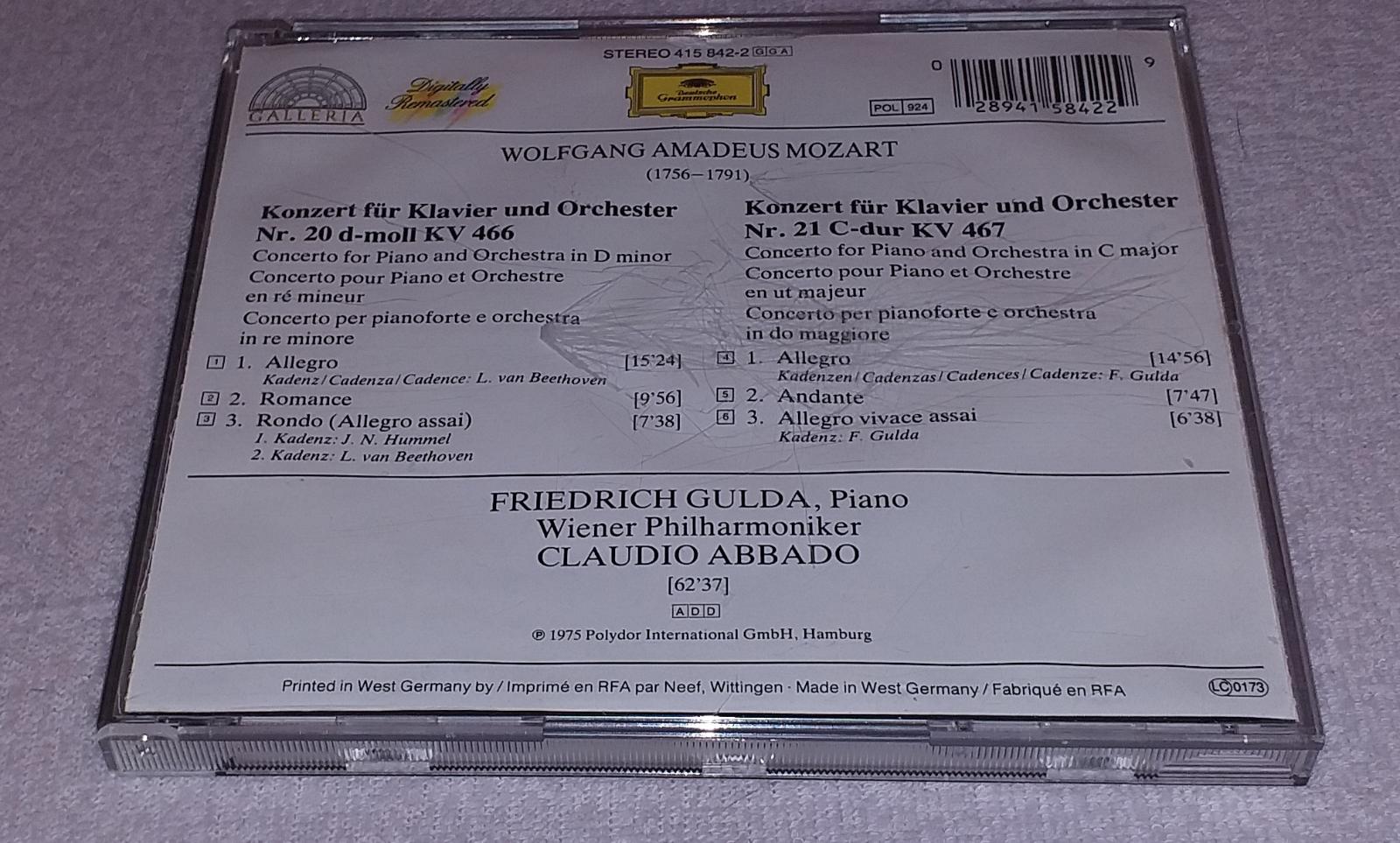 CD Wolfgang Amadeus Mozart - Klavierkonzerte Nr. 20 & 21 - Hudba
