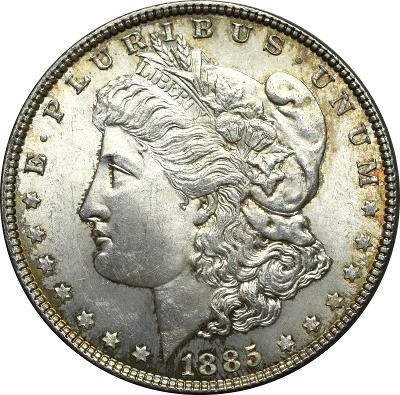 Morgan Dollar 1885 Philadelphia, sbírkový ve skvělé patině! UNC/aUNC