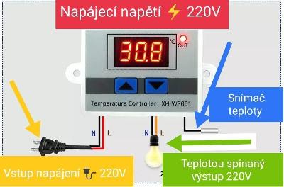 Regulátor teploty -10 až +110°C, 230V, max. 10 A, s teplotním čidlem 