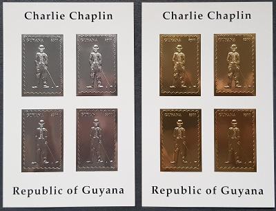 Guyana 1994 Charlie Chaplin, 2ks blok gold+silver provedení, kat. 50E
