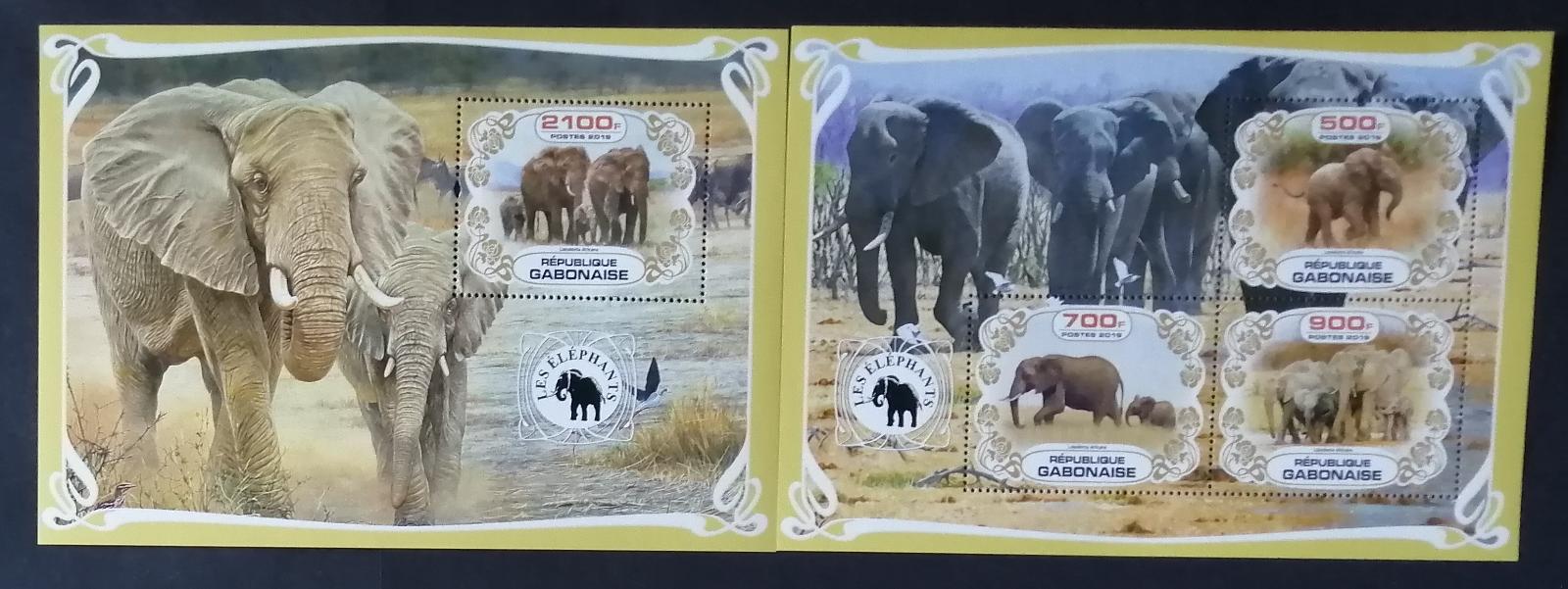 Gabon 2019 Africká fauna, Slony africkí - Známky fauna