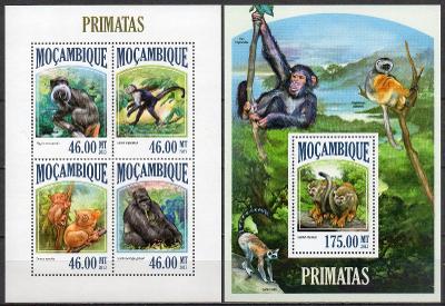 Mozambik-Primáti 2013**  Mi.6832-6835+Bl.806 / 21 €