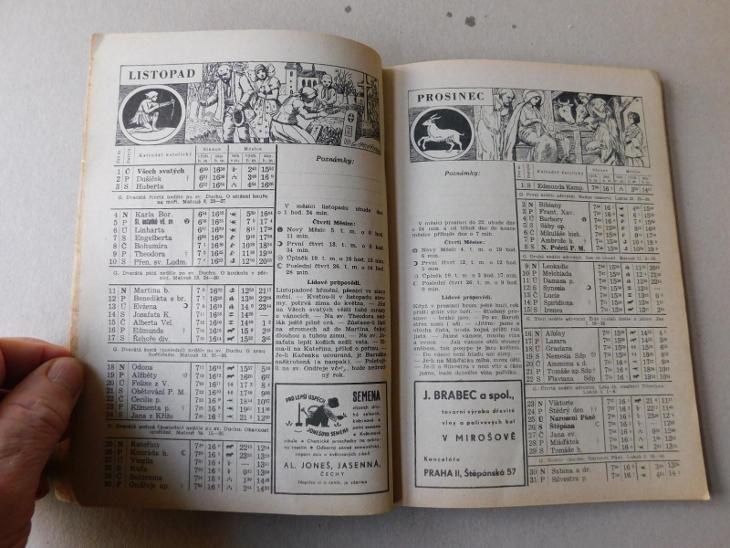 Kalendář Vincentina 1945 stránek 128 rozměr 23,5 x 16,5 cm zachovalý 