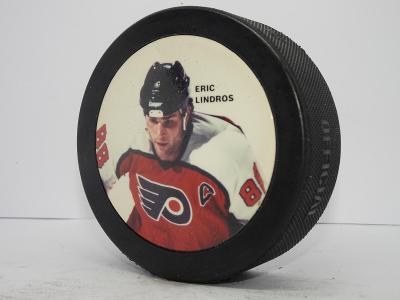 vložené logo STARÝ 1990´s ORIGINÁL NHL hokej puk ERIC LINDROS / NHLPA