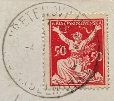 Známka pošta československá 50h 1921, pohlednice Sněžka