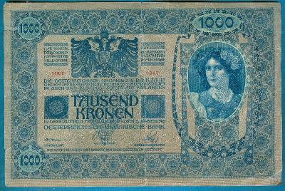 Rakousko-Uhersko 1000 korun 1902 natržená shora a ze strany 2 cm