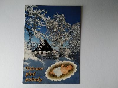 Pohlednice Miminko Mimino Dítě Ježíšek Strom Chalupa Sníh Vánoce Zima