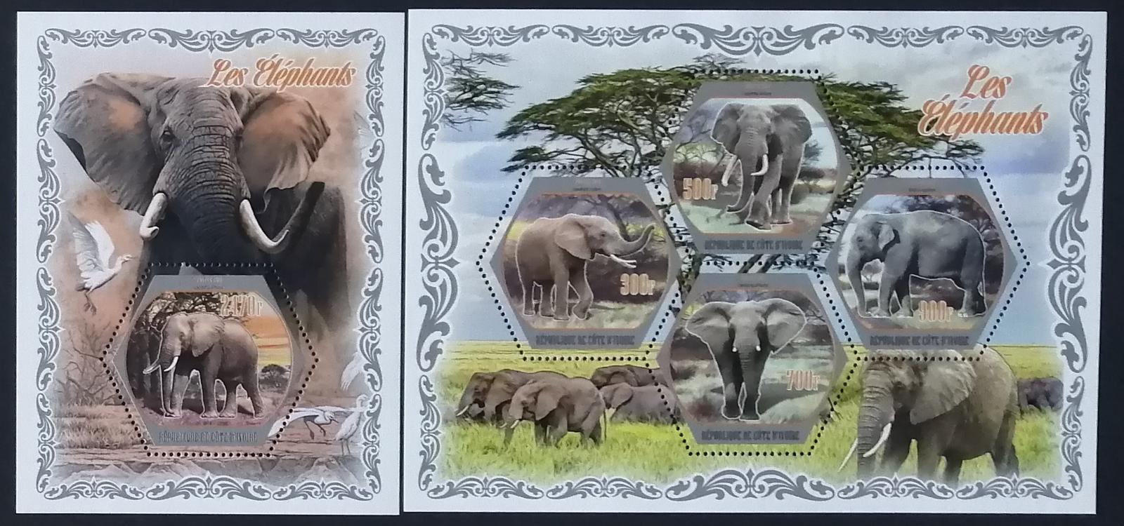 Pobrežie Slonoviny 2018 Slony africká a africká fauna - Známky fauna