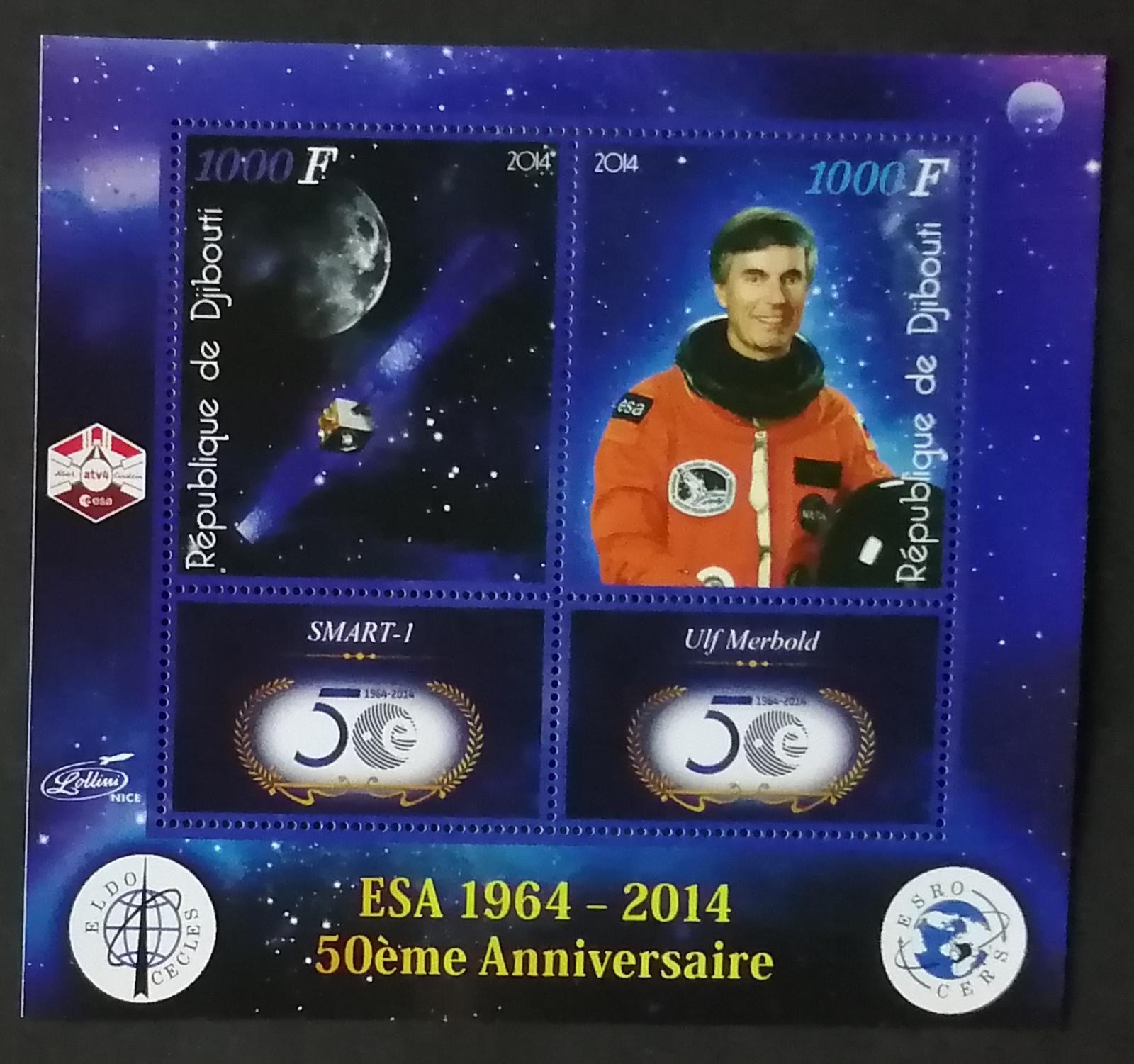 Džibutsko 2014 - 50 rokov ESA, Vesmír, Ulf Merbold, SMART-1 - Známky