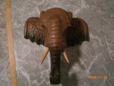 Dřevěná hlava slona na zed 