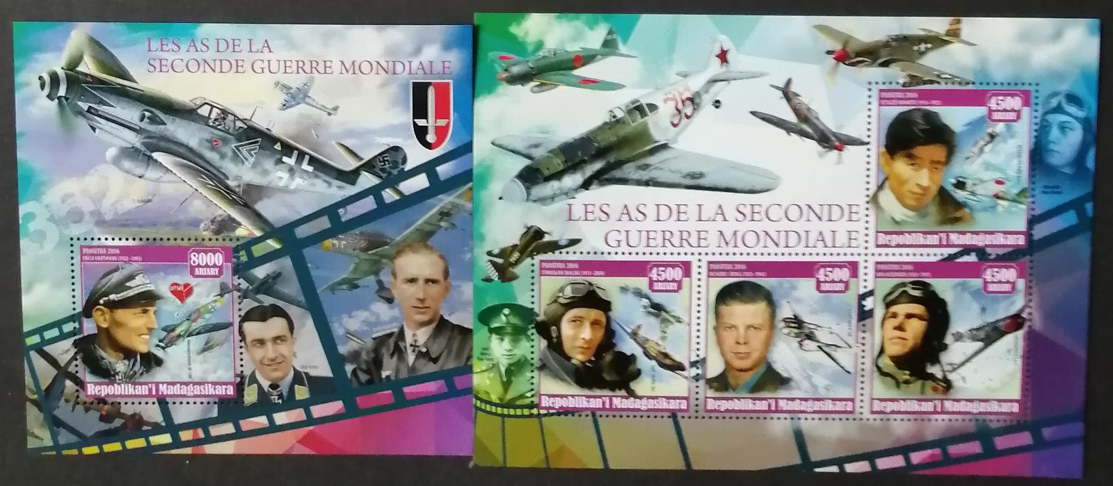 Madagaskar 2016 - Piloti II. svetovej vojny, lietadlá a stíhačky - Známky