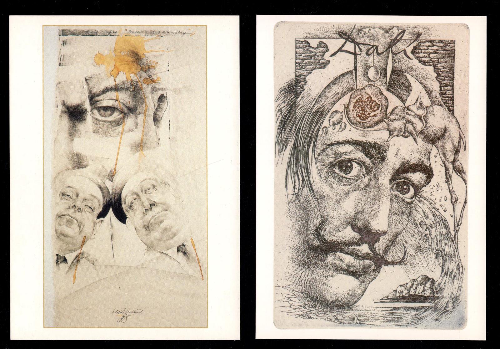 Oldřich KULHÁNEK:  Salvador Dalí a Konec -  2 nepoužité pohlednice - Výtvarné umění