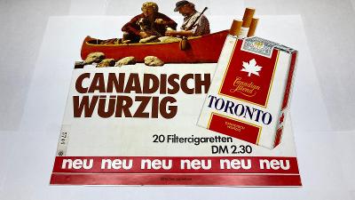 Dobová německá cigaretová reklamní nálepka TORONTO nepoužitá