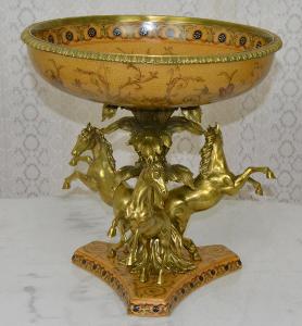 Zámecká mísa s koňmi - UNIKÁT - porcelán + bronz