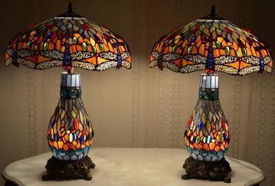 Tiffany lampy s vážkami - Velké-Svítící podstavce