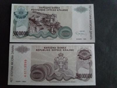 500 MILIONA DINARA - SRBSKA KRAJINA 1993 - Jugoslávie - UNC !!!.