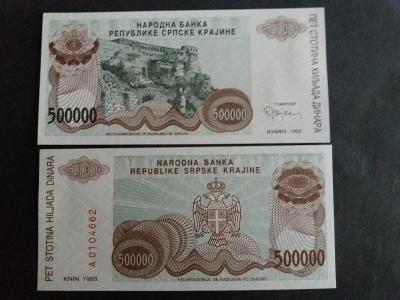 500 000 DINARA - SRBSKA KRAJINA 1993 - Jugoslávie - UNC !!!.