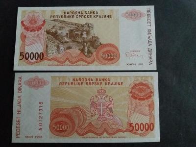 50 000 DINARA - SRBSKA KRAJINA 1993 - Jugoslávie - UNC !!!.