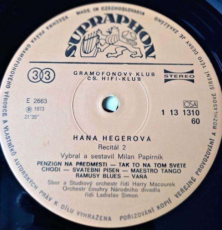 Hana Hegerová – Recitál 2 (1973 + příloha 16 stran) - Hudba