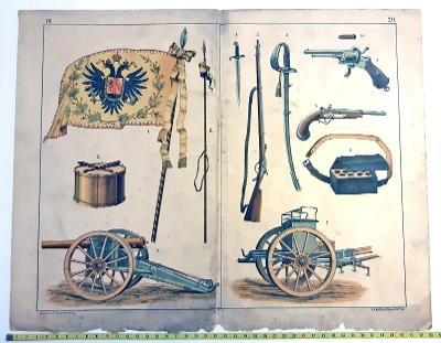 Grafický list litografie vojenství 19. st Rakousko-Uhersko monarchie