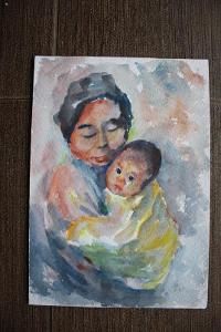 Akvarel-žena s dítětem,signováno