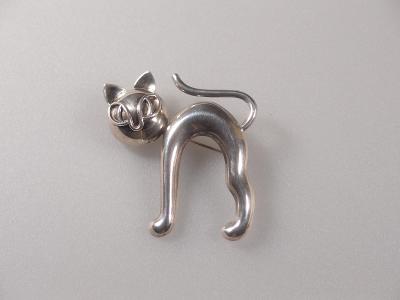 kočka - stará stříbrná brož