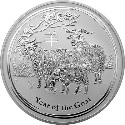 Mince 1 Kg stříbro Austrálie Lunar II rok kozy /Goat/ bezvadná