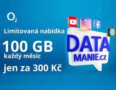 DATAMANIE - O2 SIM karta Datamánie 100GB/300Kč/měsíc/Nová/Nepoužitá
