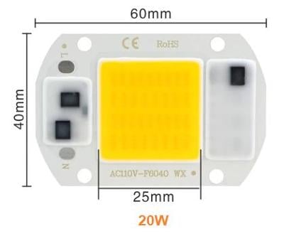 Výkonný chip LED COB 20W 3200K 230V teplá bílá IP65