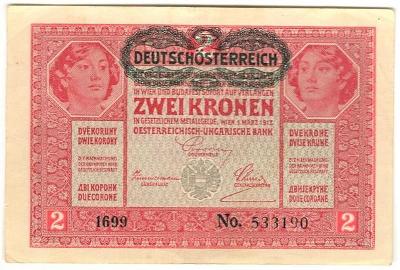 2 Kronen 1917, série 1699, Rakousko-Uhersko (přetisk DO)