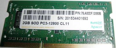 APACER 2GB SOD PC3-12800 CL11,1600 MHz, DDR3, záruka