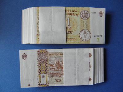Bankovní balíček 100 ks - 1 Leu 2015 Moldova - P21 - UNC - /J121/